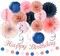 21-Piece Pink, Rose Gold & Navy Birthday Party Decoration Kit – Banner, Lanterns & Pom-Poms